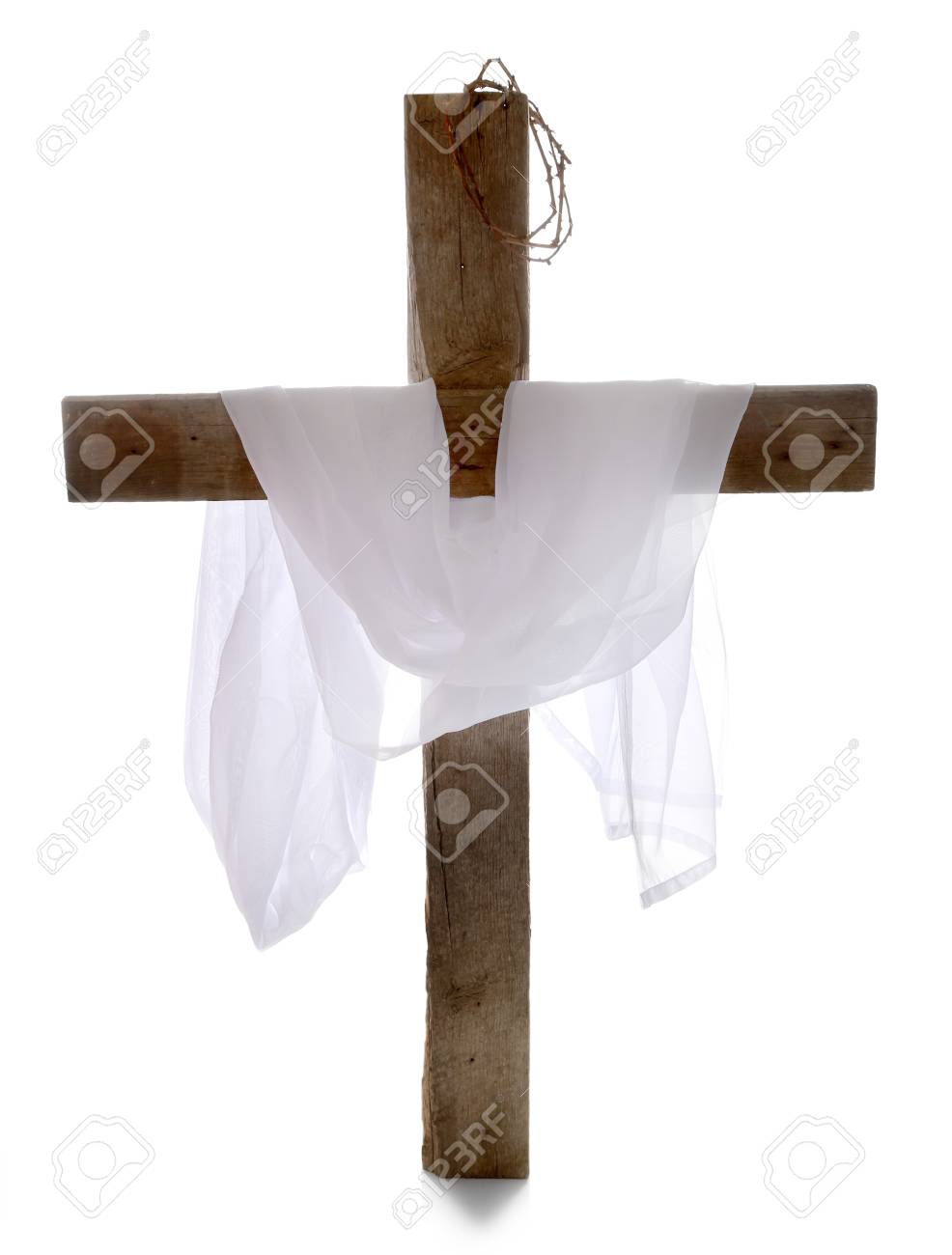 Kruis Met Doornenkroon En Doek Geisoleerd Op Wit Royalty Vrije Foto Plaatjes Beelden En Stock Fotografie Image 93645643