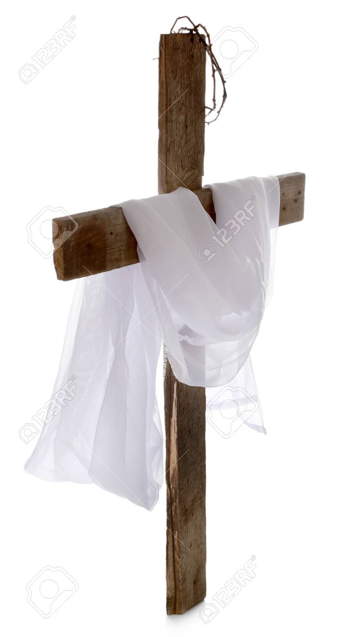 Kruis Met Doornenkroon En Doek Geisoleerd Op Wit Royalty Vrije Foto Plaatjes Beelden En Stock Fotografie Image 93644074