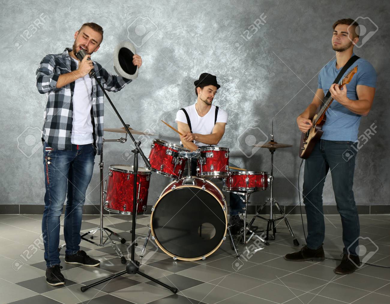 Musicians Playing Musical Instruments And Singing Songs In A.. Stock Photo, Picture And Royalty Free Image. Image 95622269.