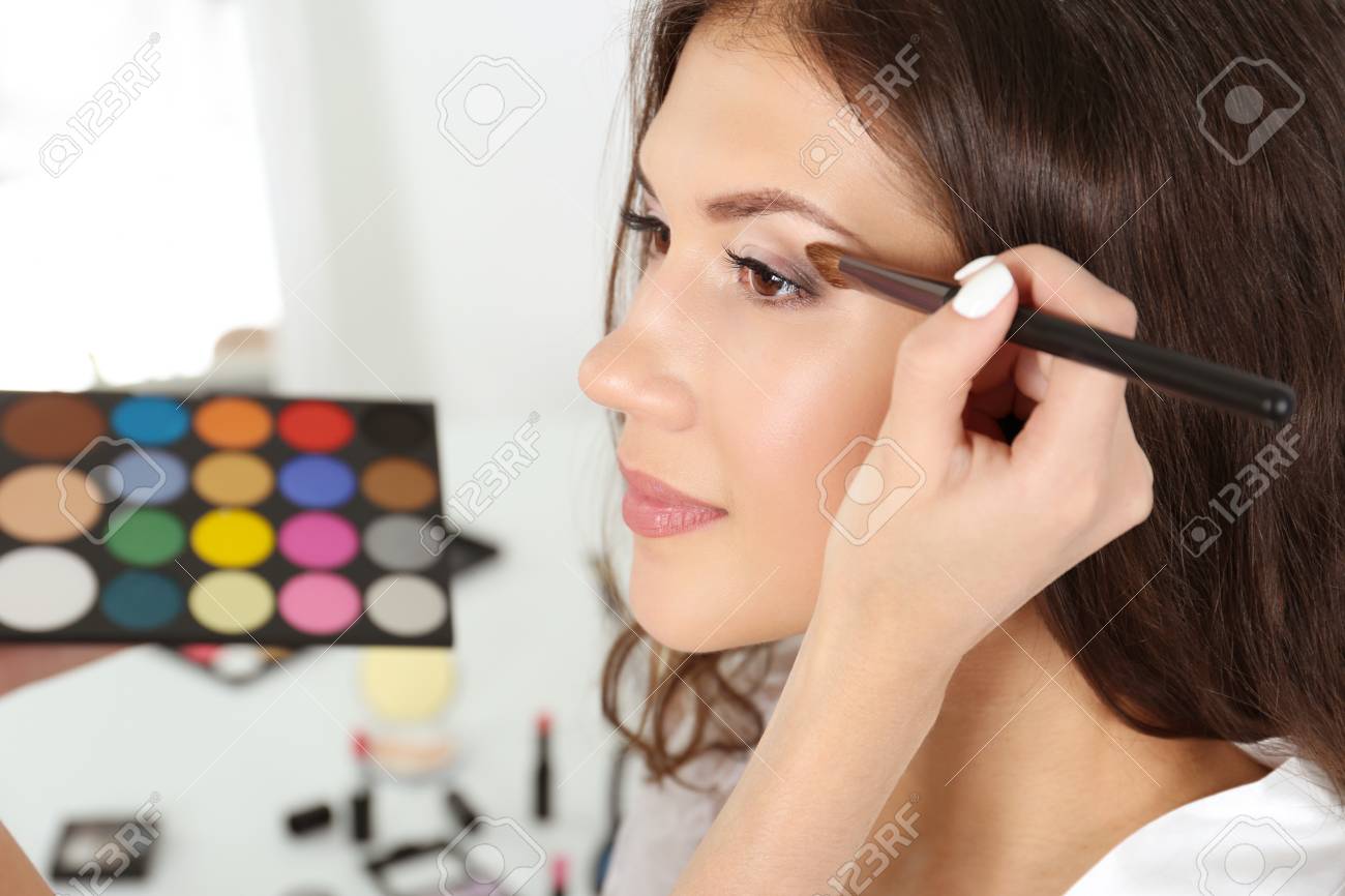 Wedding Preparation Professional Makeup Artist Applying Eye Stock