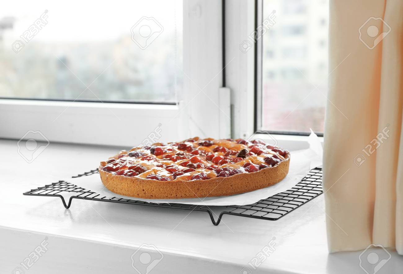 Delicious Cherry Pie On Windowsill Stock Photo Picture And