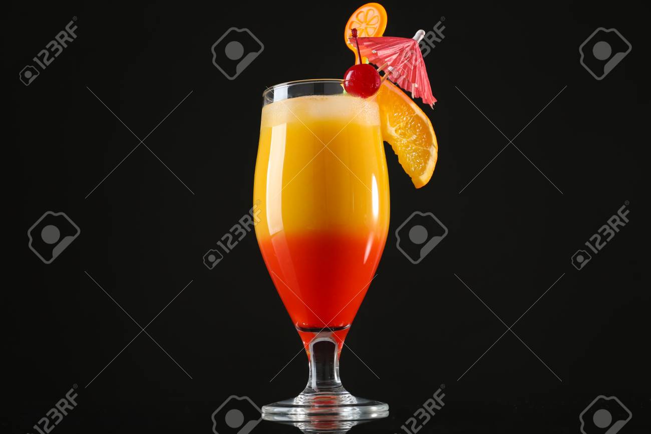 Tequila Sunrise Cocktail In Glass On Black Background Stock Photo Picture And Royalty Free Image Image 97803019