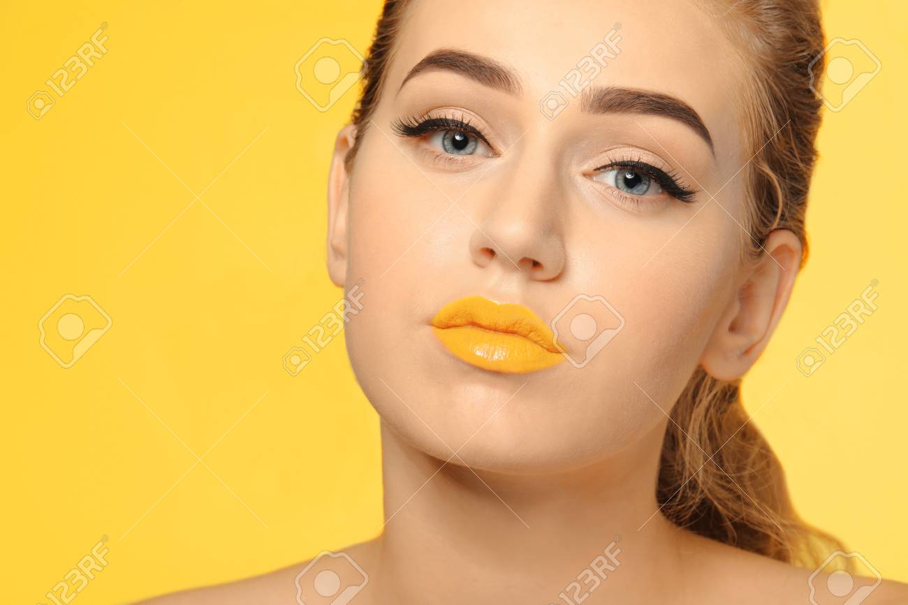 Beautiful Eyebrows And Yellow Lipstick 