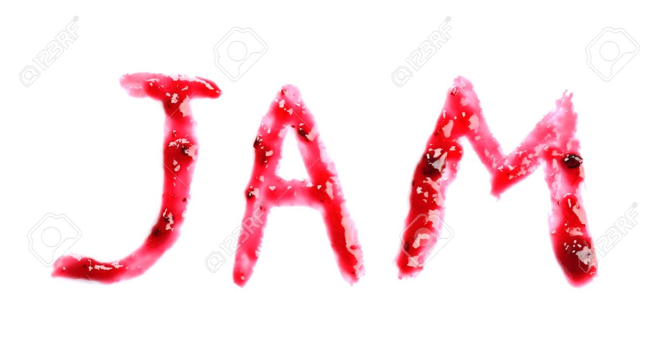 Word Jam Made Of Sweet Jam On White Background Stock Photo Picture And Royalty Free Image Image 99372605