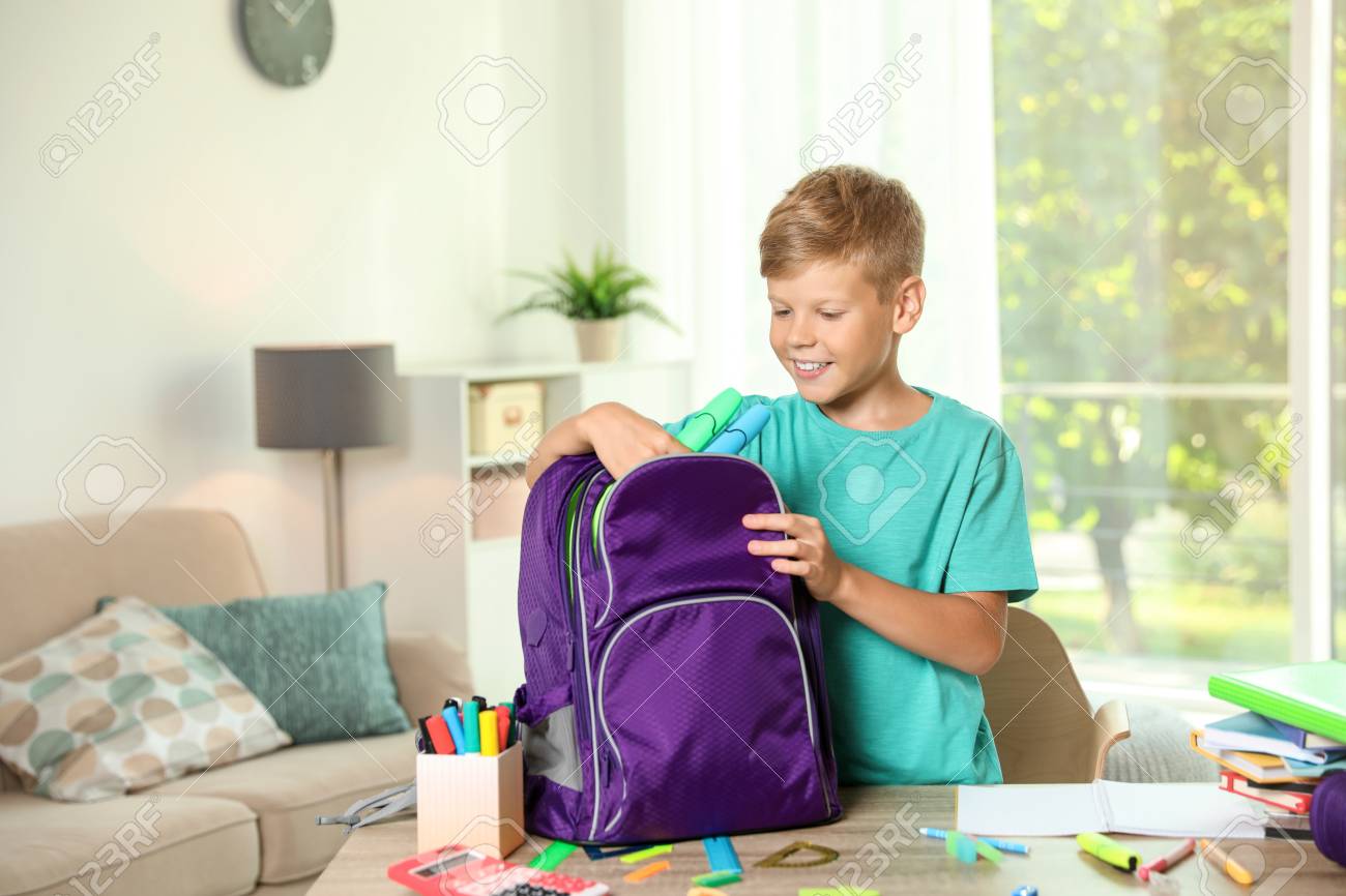 putting on a backpack