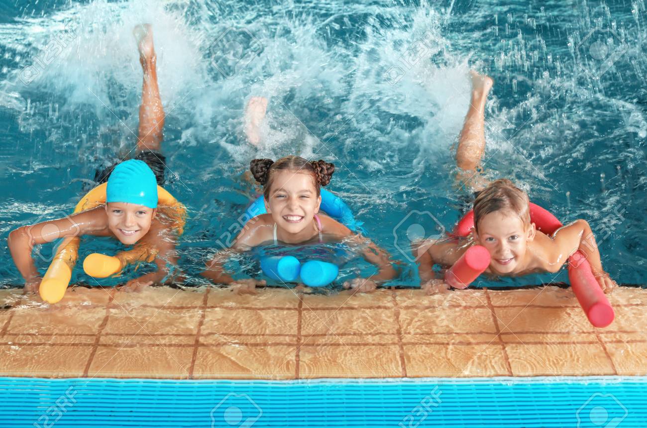 Little Kids With Swimming Noodles In Indoor Pool Stock Photo Picture And Royalty Free Image Image 110046674
