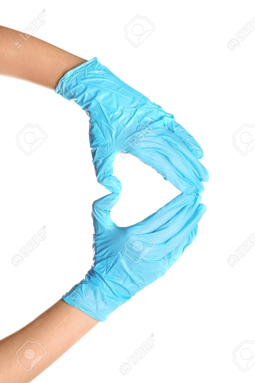 Doctor making heart shape with hands in medical gloves on white background - 111627980 Doctor making heart shape with hands in medical gloves on white background - 111627980
