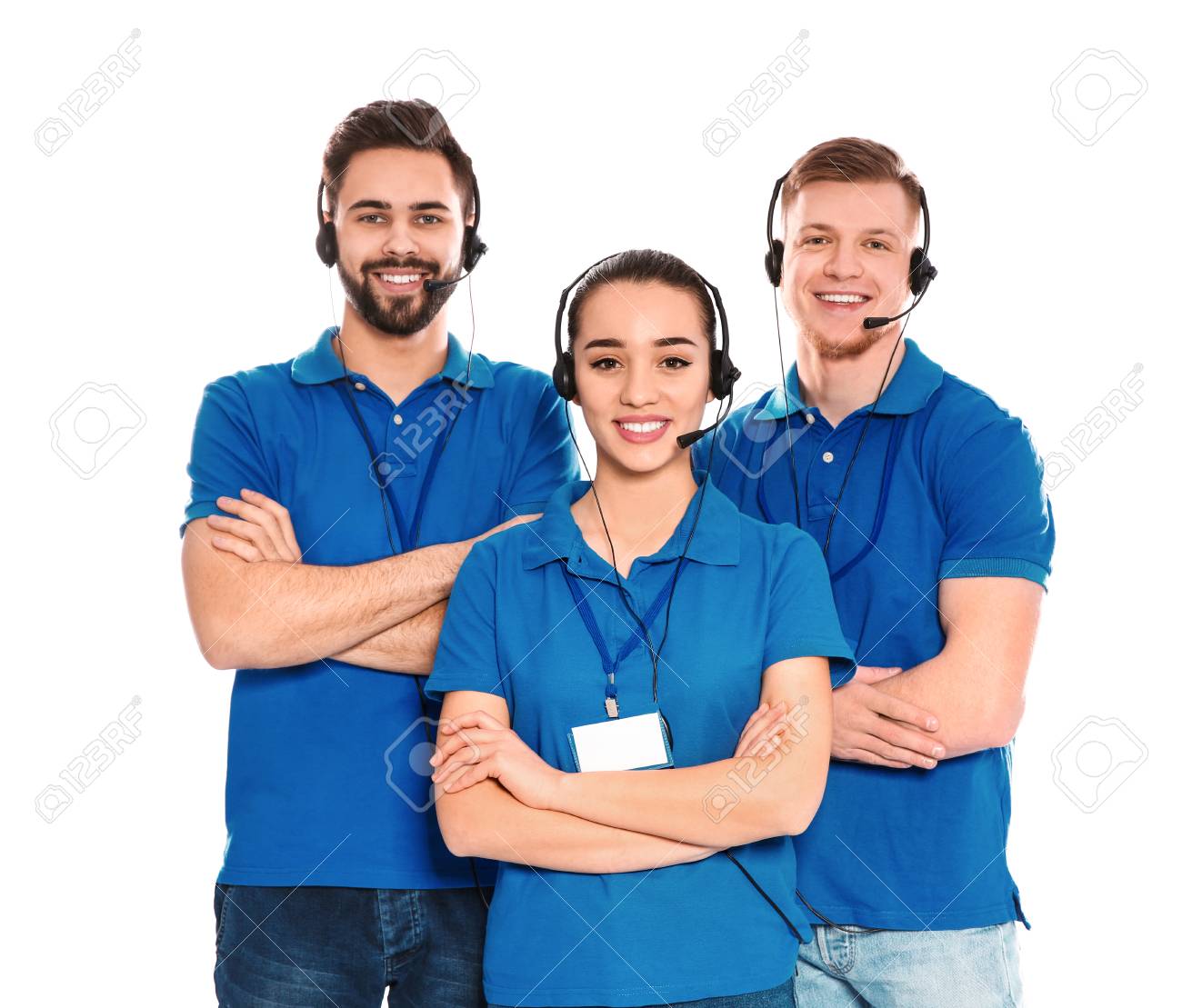 Technical support operators with headsets isolated on white background - 120958465 Technical support operators with headsets isolated on white background - 120958465