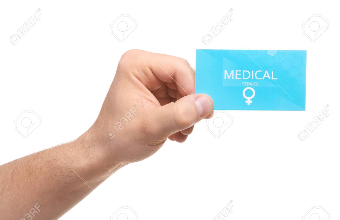 Man holding medical business card isolated on white, closeup. Women's health service - 123935862 Man holding medical business card isolated on white, closeup. Women's health service - 123935862