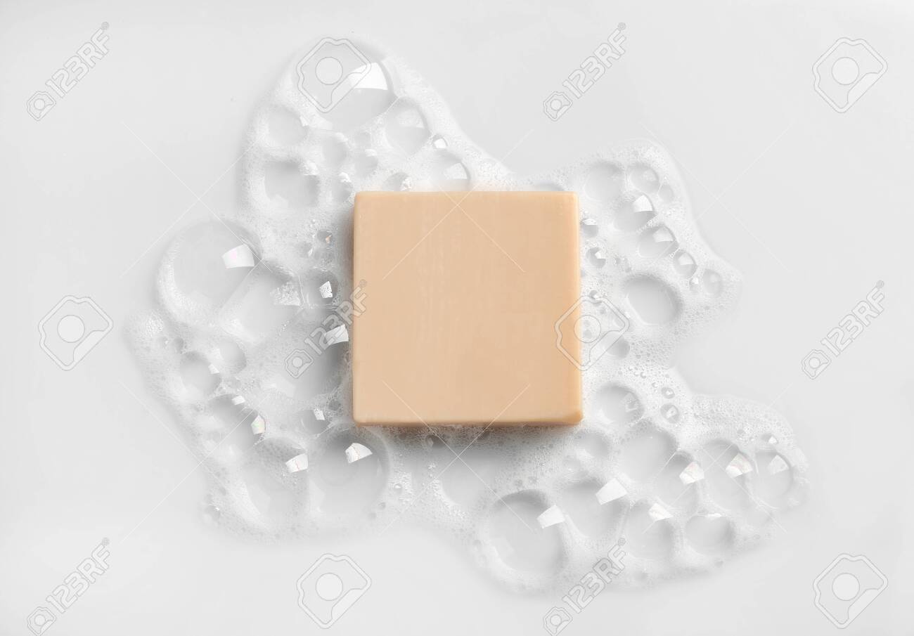 Download Soap Bar And Foam On White Background Top View Mockup For Design Stock Photo Picture And Royalty Free Image Image 124382099
