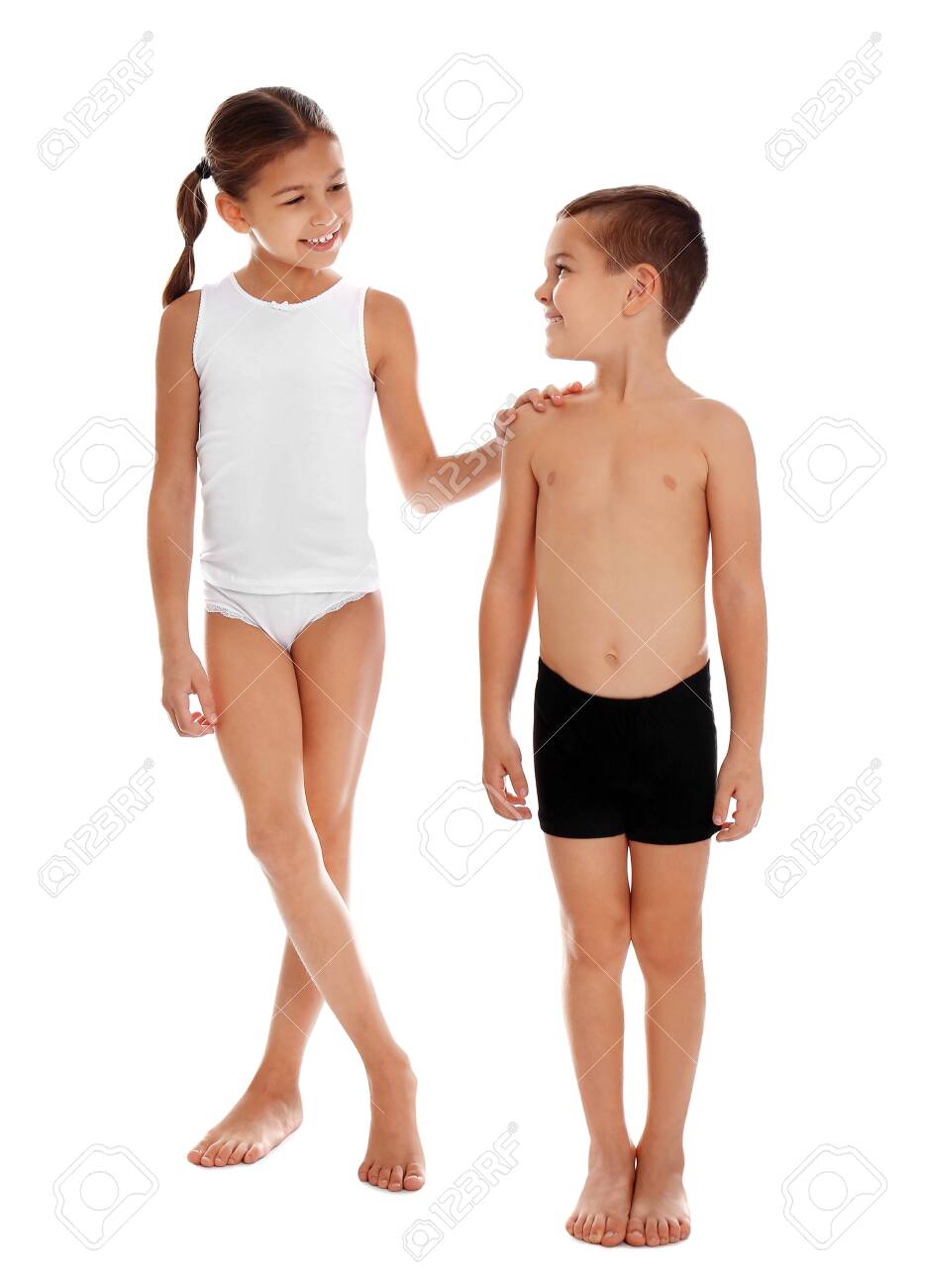 Cute little children in underwear on white background - 136175373 Cute little children in underwear on white background - 136175373