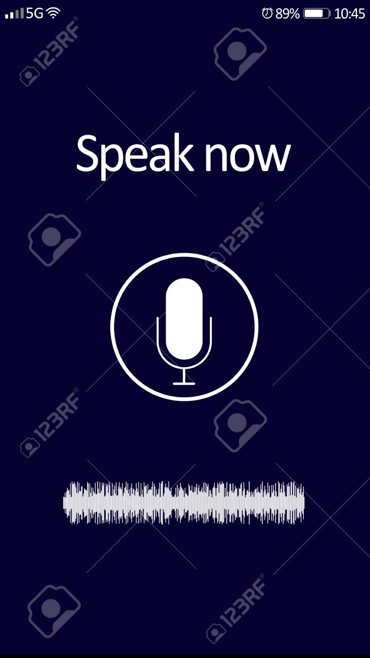 Smartphone display with activated voice search app - 144804778 Smartphone display with activated voice search app - 144804778