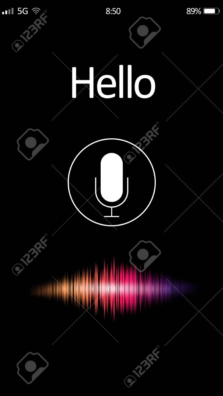 Smartphone display with activated voice search app - 144805132 Smartphone display with activated voice search app - 144805132