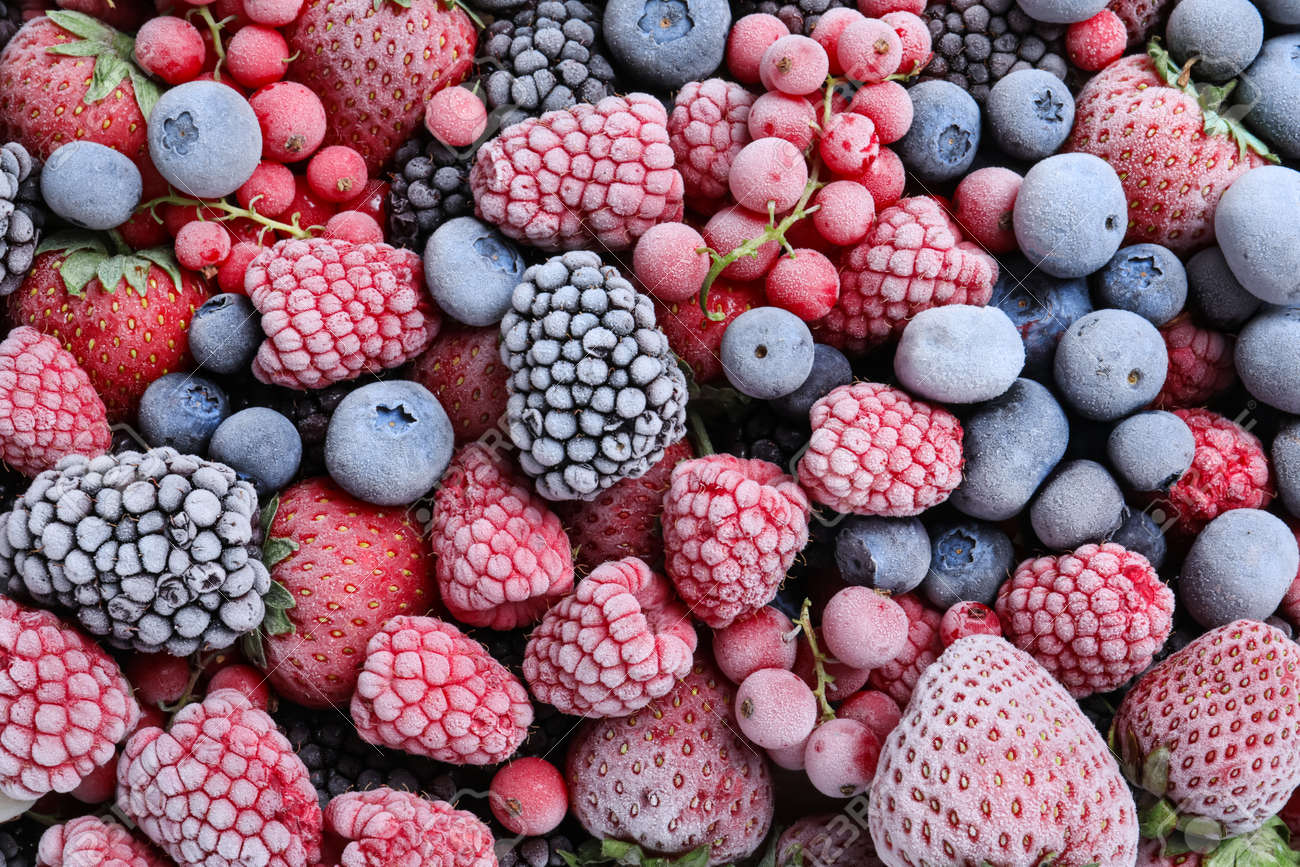 Mix of different frozen berries as background, top view - 154099334 Mix of different frozen berries as background, top view - 154099334