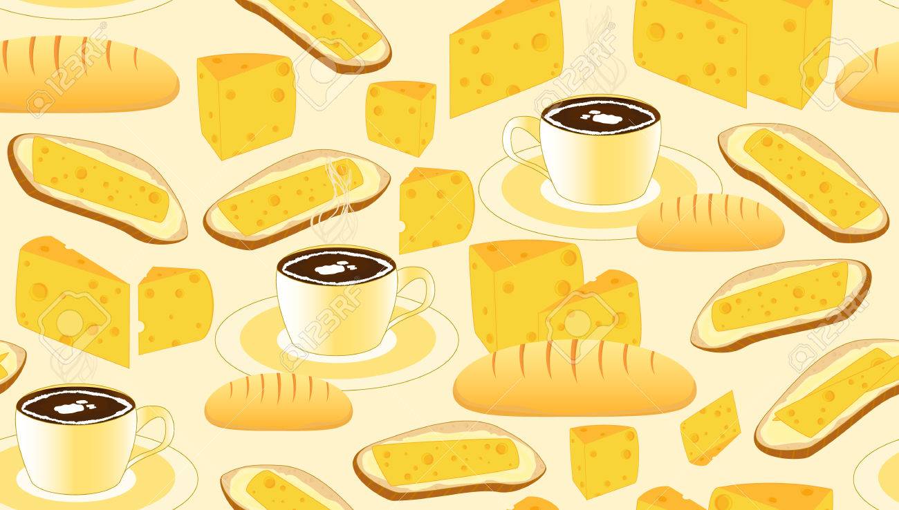 Vector Seamless Pattern With Coffee Cups Bread Butter Cheese Royalty Free Cliparts Vectors And Stock Illustration Image
