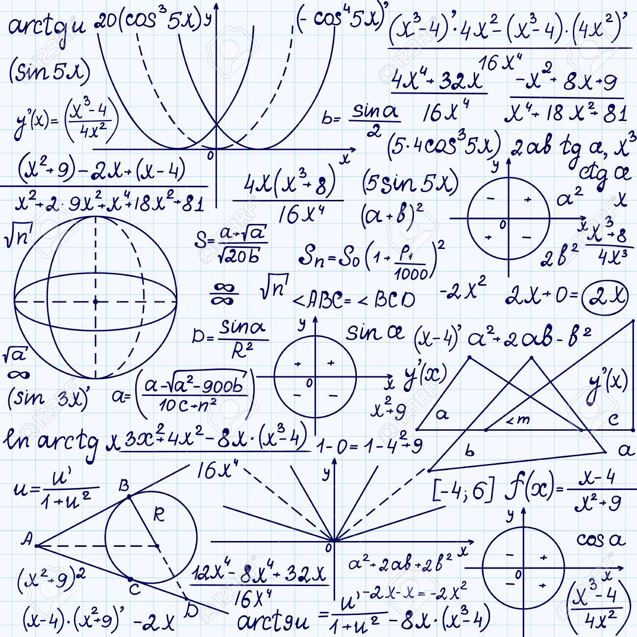 数学ベクトル図形 三角プロット グリッドお手本用紙に手書き 方程式とシームレスなパターン 無限の数学テクスチャ のイラスト素材 ベクタ Image