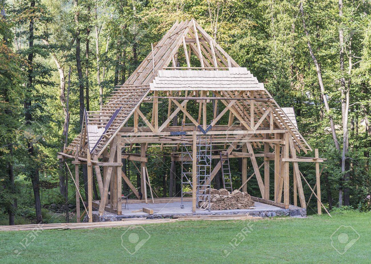 Building A New Wooden House In The Forest Stock Photo Picture And Royalty Free Image Image 62228804