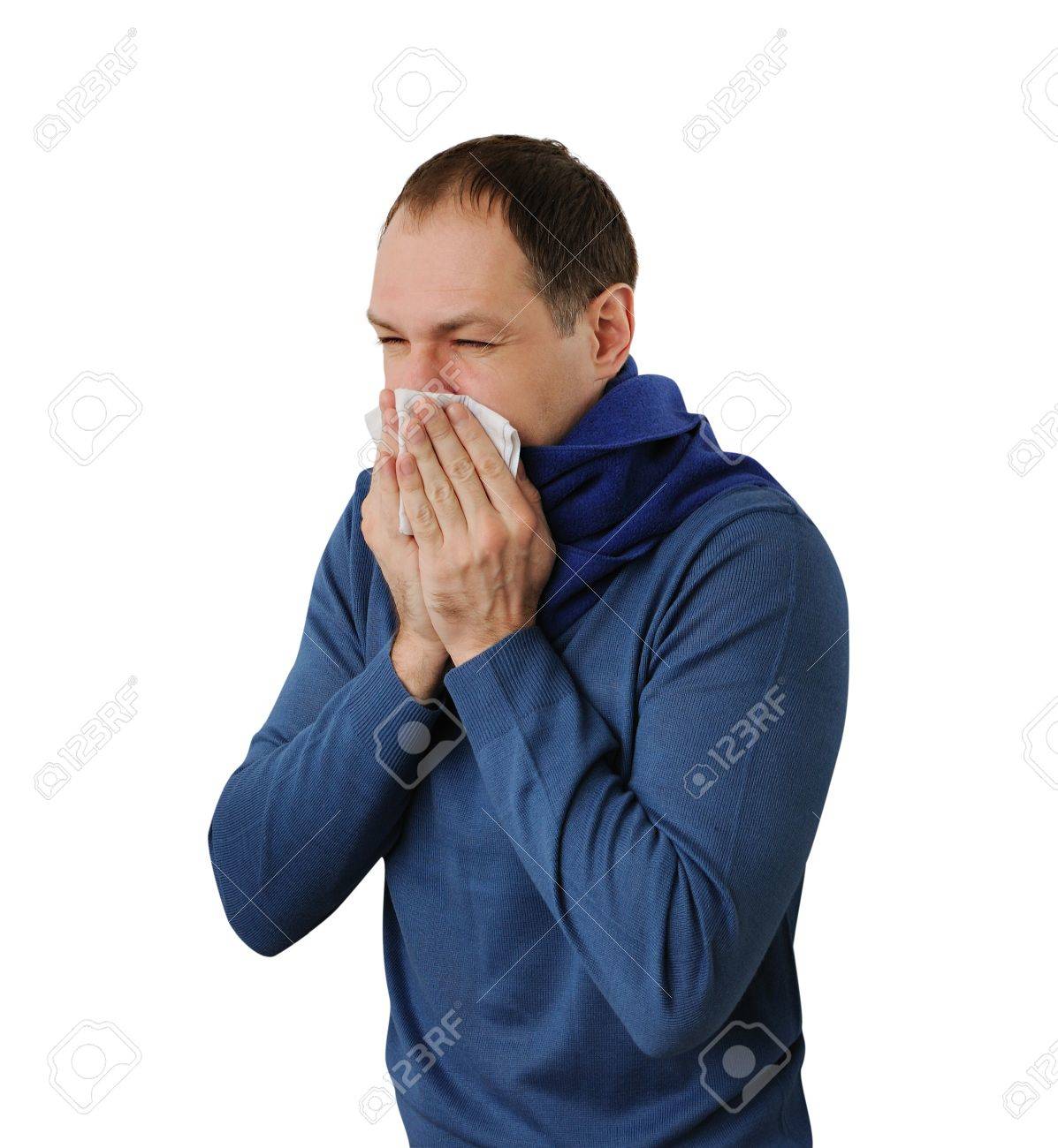 Man blowing his nose isolated on white background - 17456952 Man blowing his nose isolated on white background - 17456952