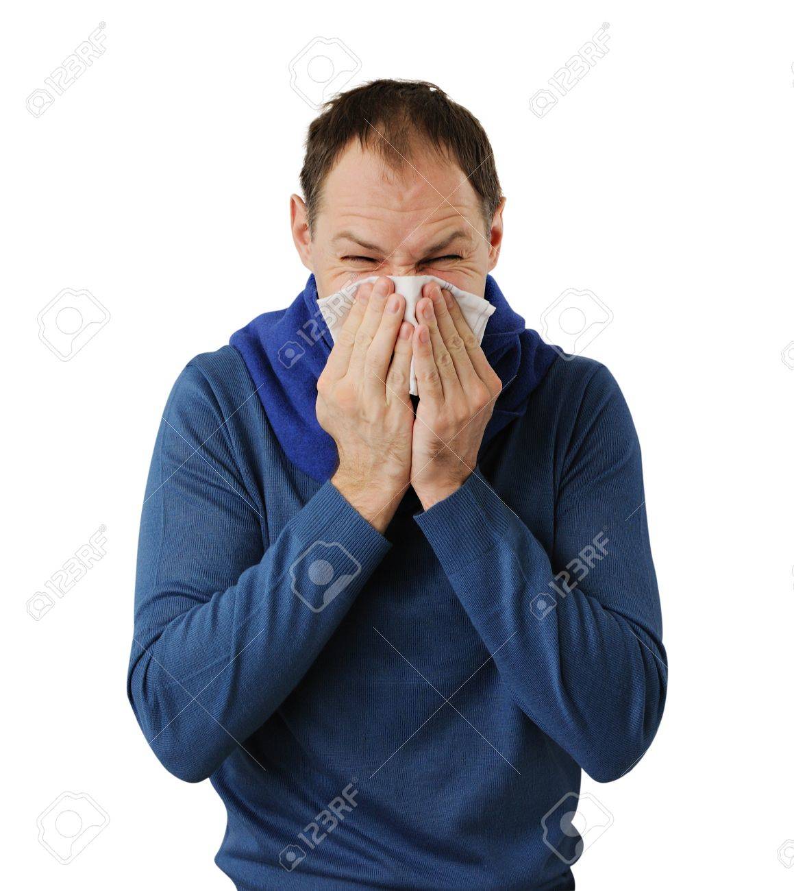 Man blowing his nose isolated on white background - 17456955 Man blowing his nose isolated on white background - 17456955