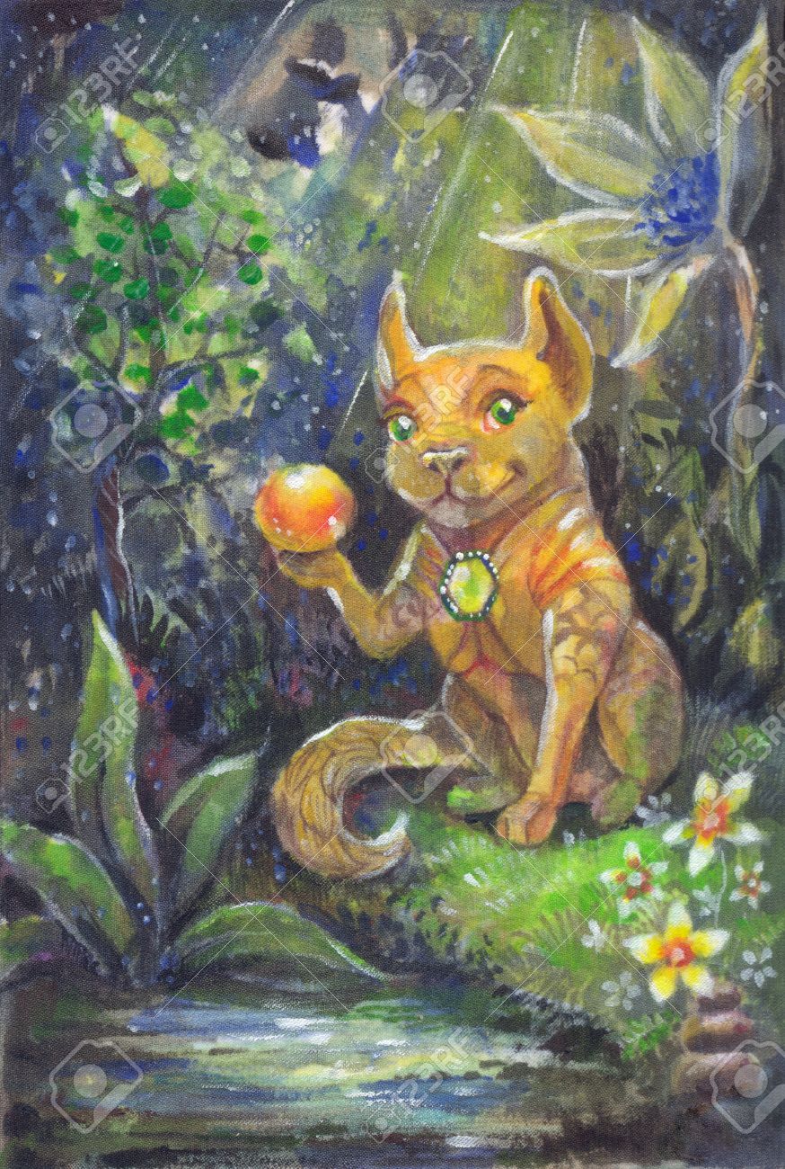 fabulous night forest cartoon dog with a ball painting inks dog cartoon for children