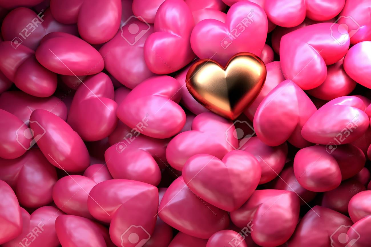 Corazon Brillante De Oro Sobre Un Fondo De Corazones Brillantes De