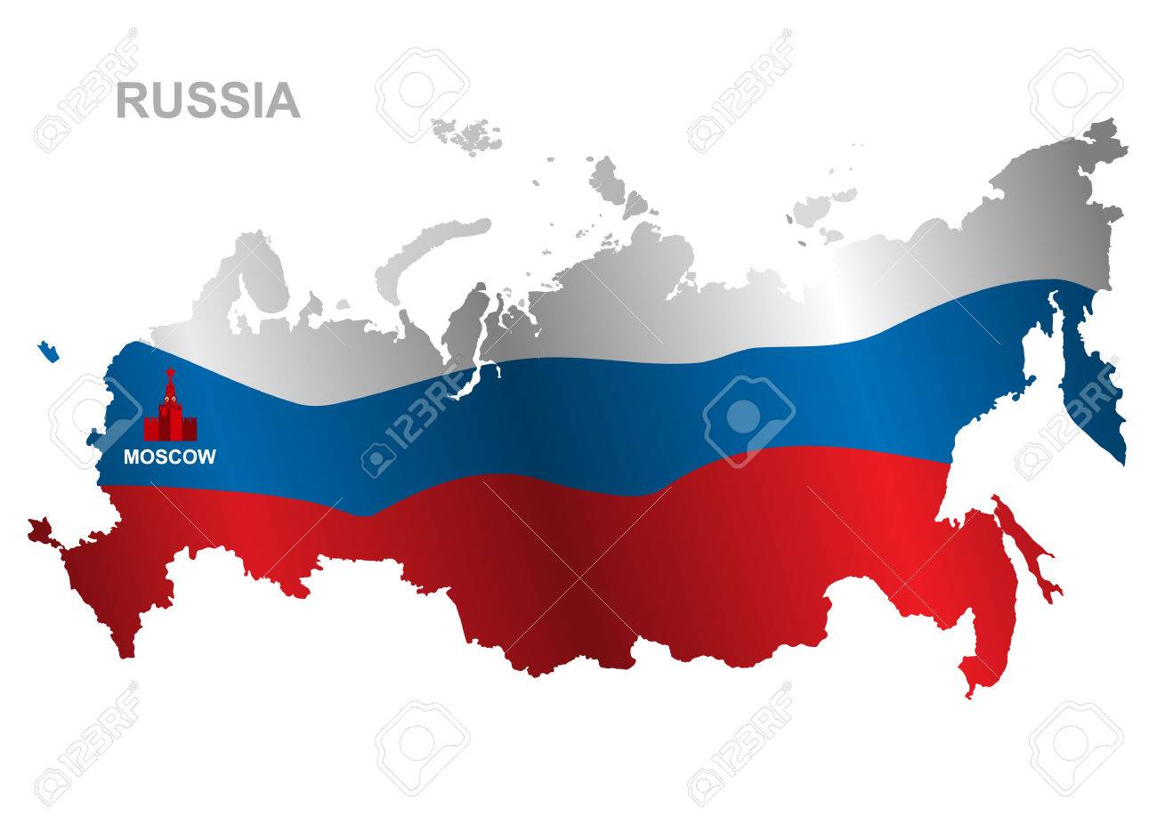Russia map with flag Royalty Free Vector Image