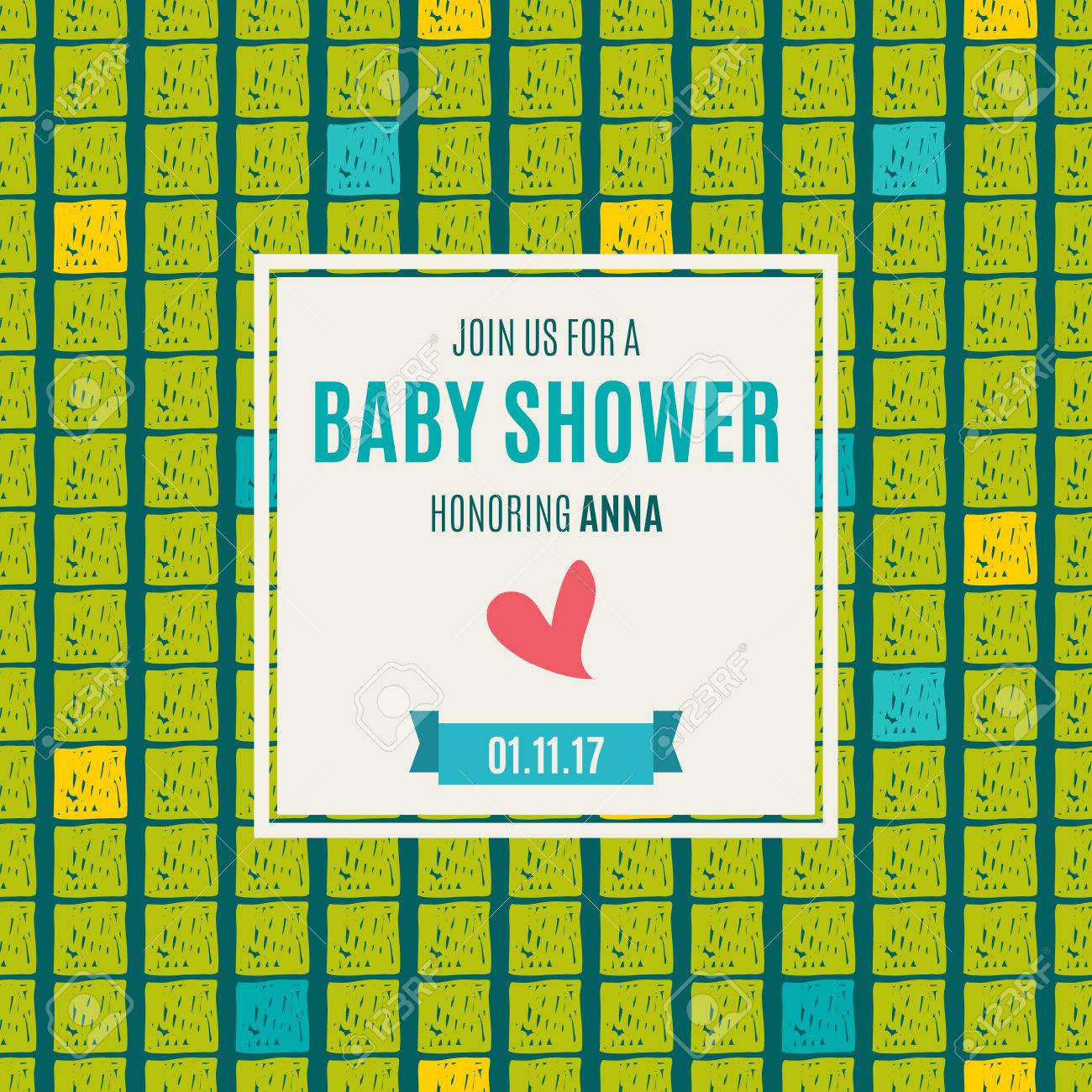 baby shower invitation card with copy space frame border vintage hand drawn style