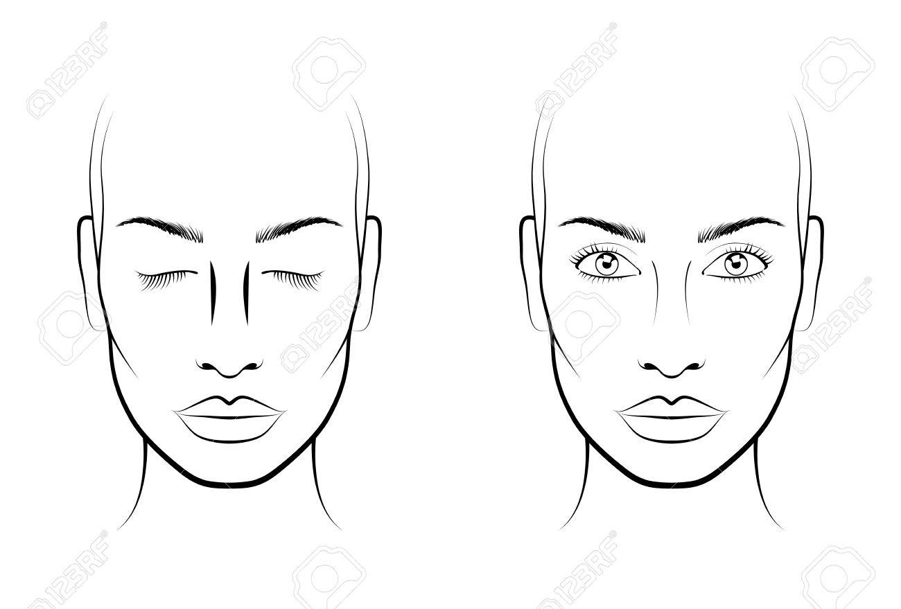young woman face chart makeup artist blank template royalty free makeup template