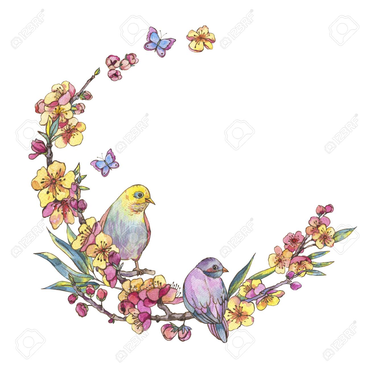 watercolor spring round frame