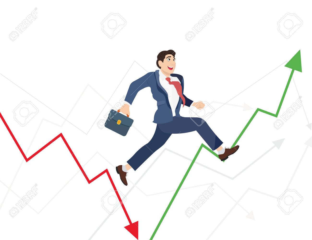 Business Man Run In World Ups And Downs Illustration Of A Manager