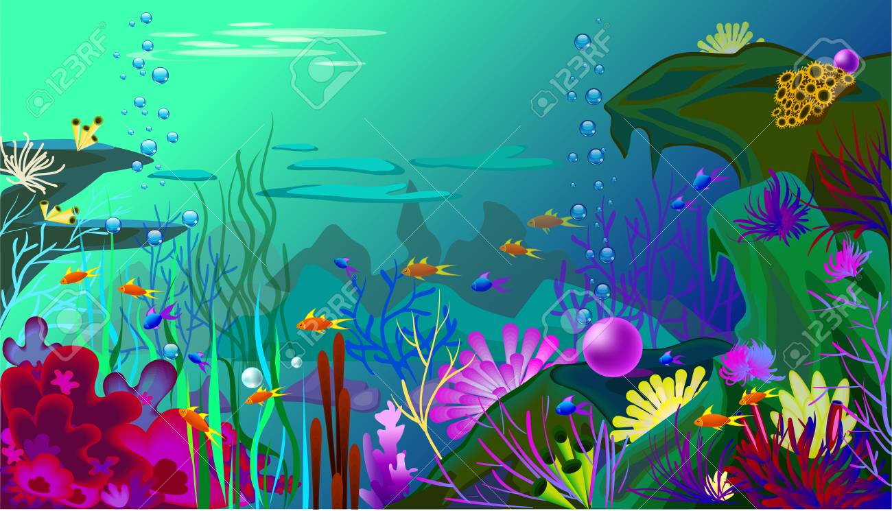 ベクトル魚と海底の世界 異なる海草と大きな真珠 のイラスト素材 ベクタ Image ベクトル魚と海底の世界 異なる海草と大きな真珠 のイラスト素材 ベクタ Image