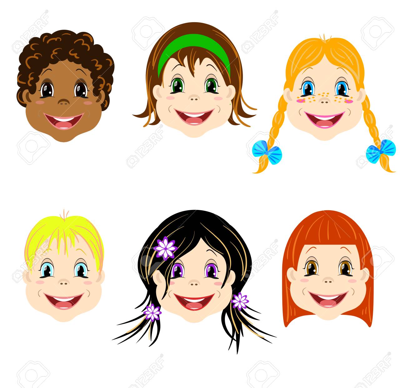 Vector Set Of Children Heads With Different Types Of Haircut