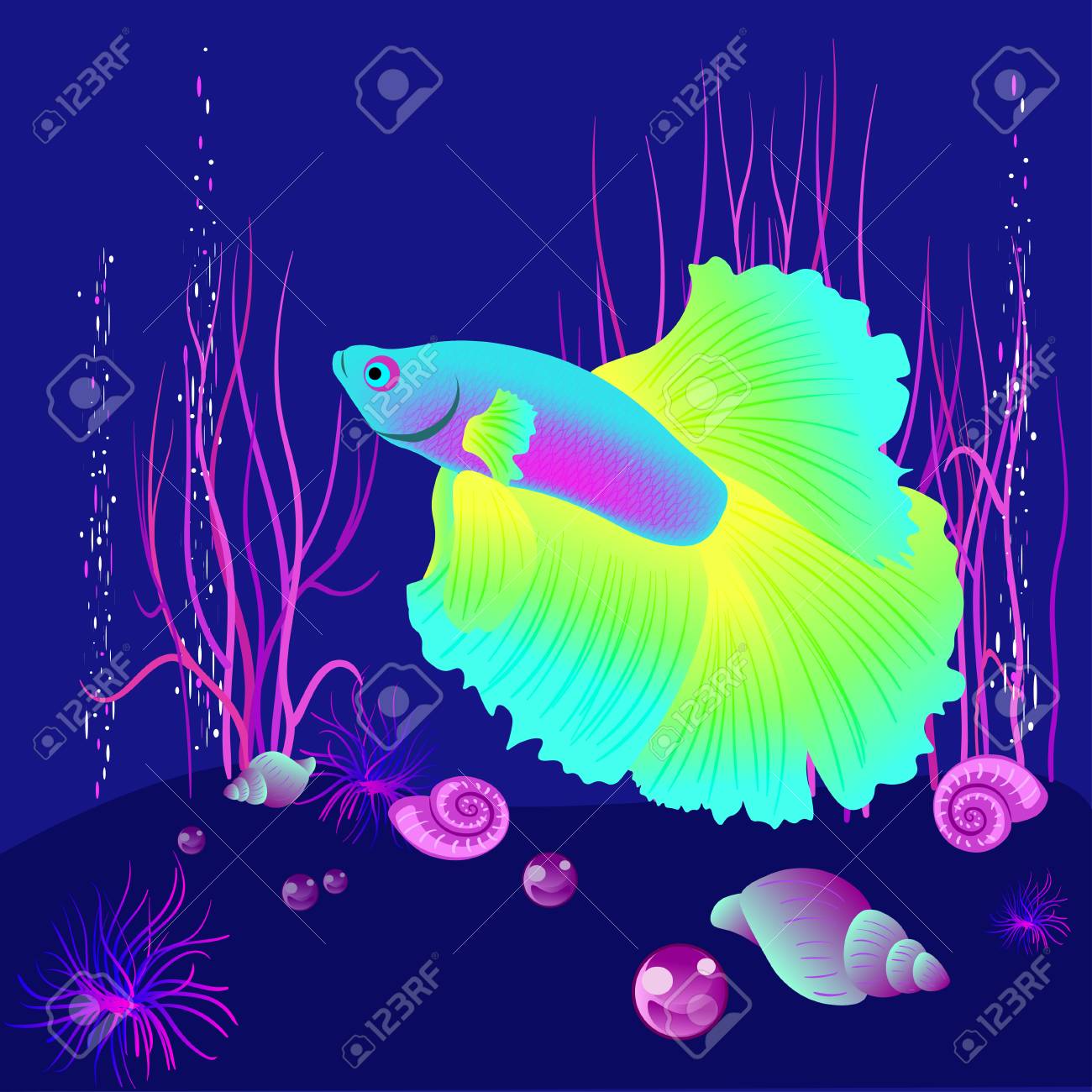 ダークブルーの背景にベクトルリアルな魚 デザイン作品のための要素のイラスト素材 ベクタ Image ダークブルーの背景にベクトルリアルな魚 デザイン作品のための要素のイラスト素材 ベクタ Image