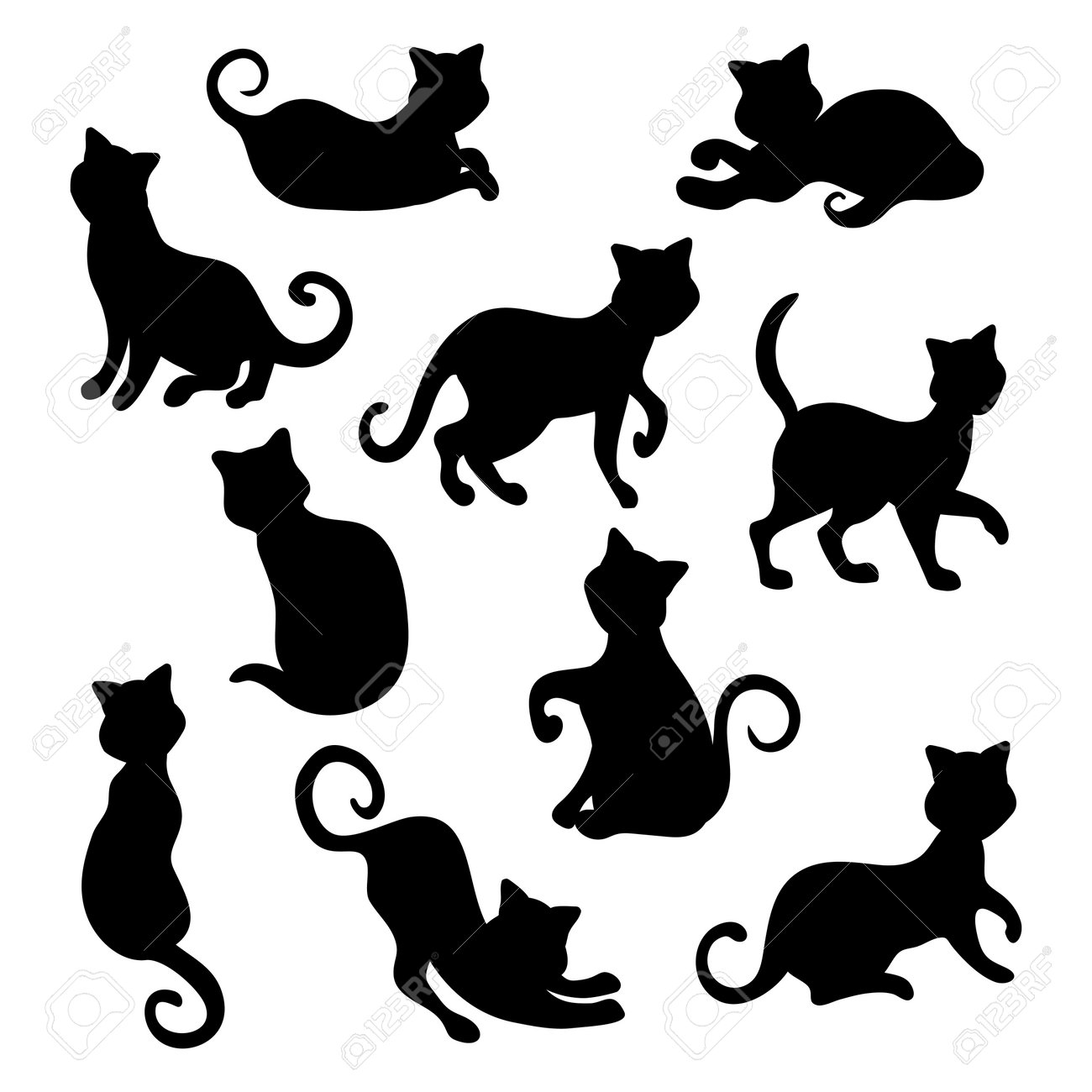 Conjunto De Elementos De Feriado De Halloween. Coleção Com Gatos Pretos Em Diferentes Poses Sobre Fundo Branco Para Criar Desenhos De Halloween. Ilustração Vetorial. Royalty Free SVG, Cliparts, Vetores, e Ilustrações Stock.