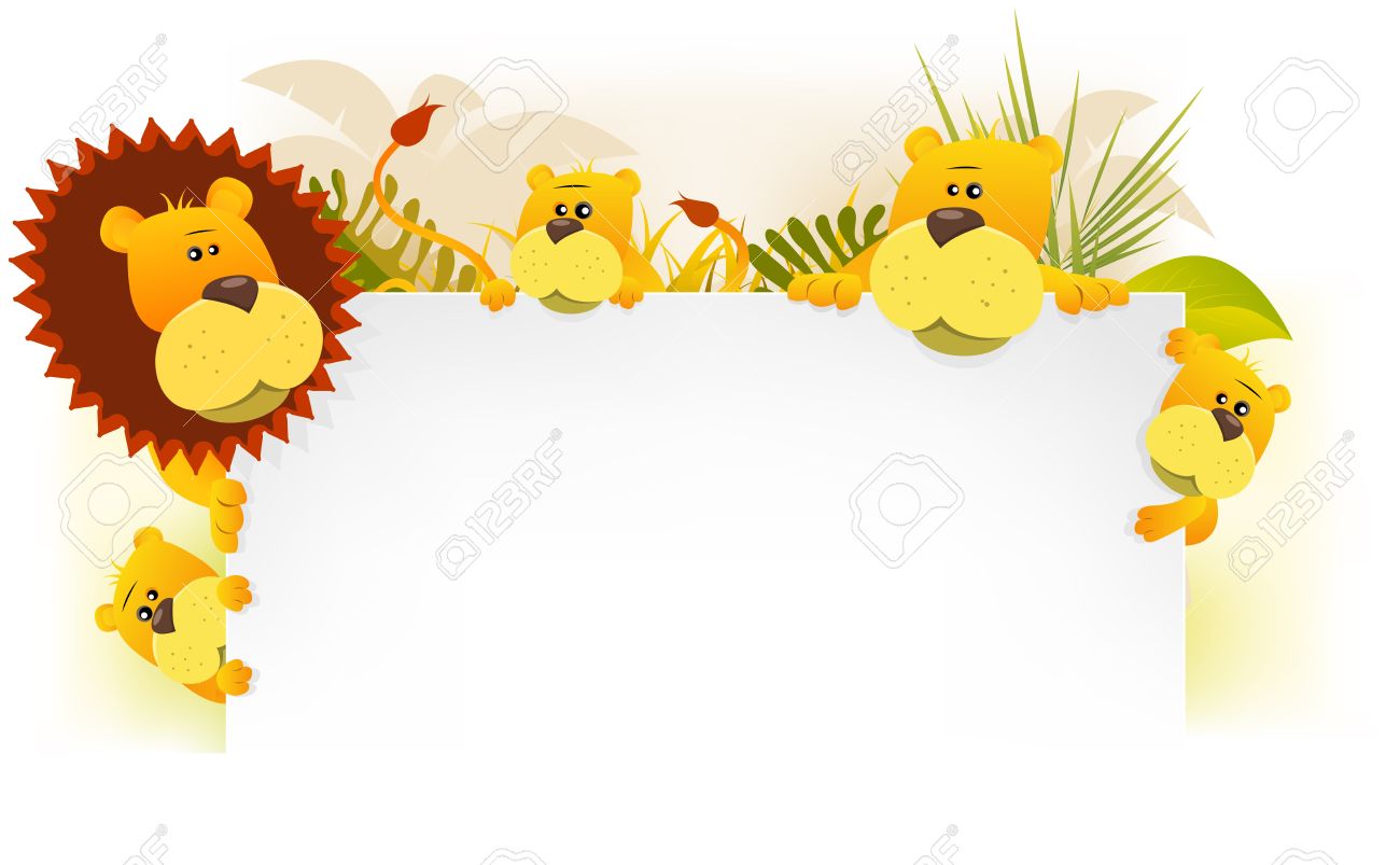 王 アフリカのライオン家族のかわいい漫画の風景のイラストの父 母と子供たちを保持している空白の白い背景 のイラスト素材 ベクタ Image