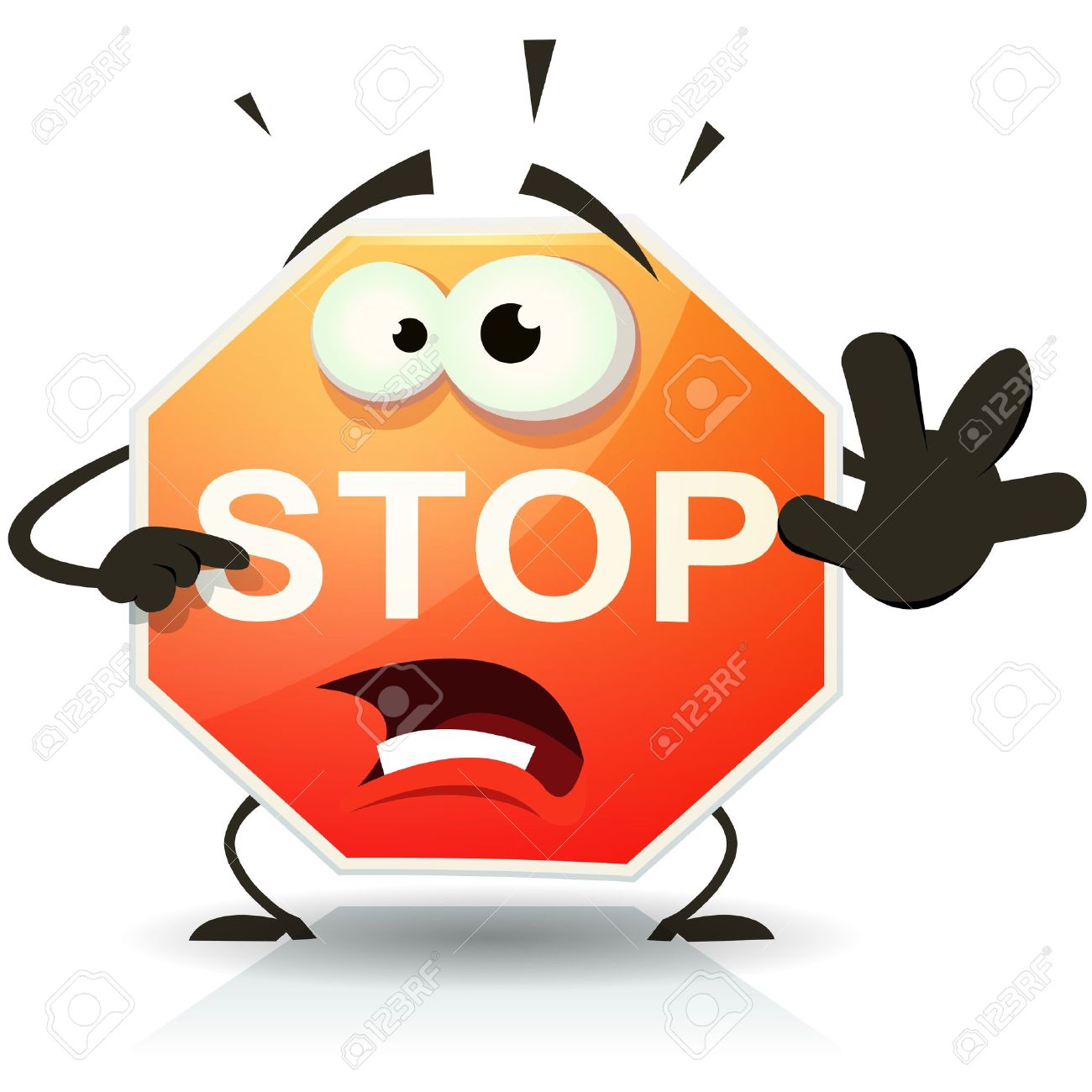Illustration of a funny cartoon stop traffic sign character doing danger and warning gesture - 19874795 Illustration of a funny cartoon stop traffic sign character doing danger and warning gesture - 19874795