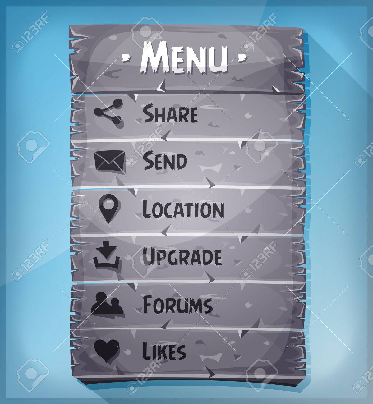 面白いデザインのイラスト アプリまたはゲーム岩パネル をカスタマイズ コミック レイアウト Ui 要素のアイコンと青い空を背景に のイラスト素材 ベクタ Image 面白いデザインのイラスト アプリまたはゲーム岩パネル をカスタマイズ コミック レイアウト Ui 要素のアイコンと青い空を背景に のイラスト素材 ベクタ Image
