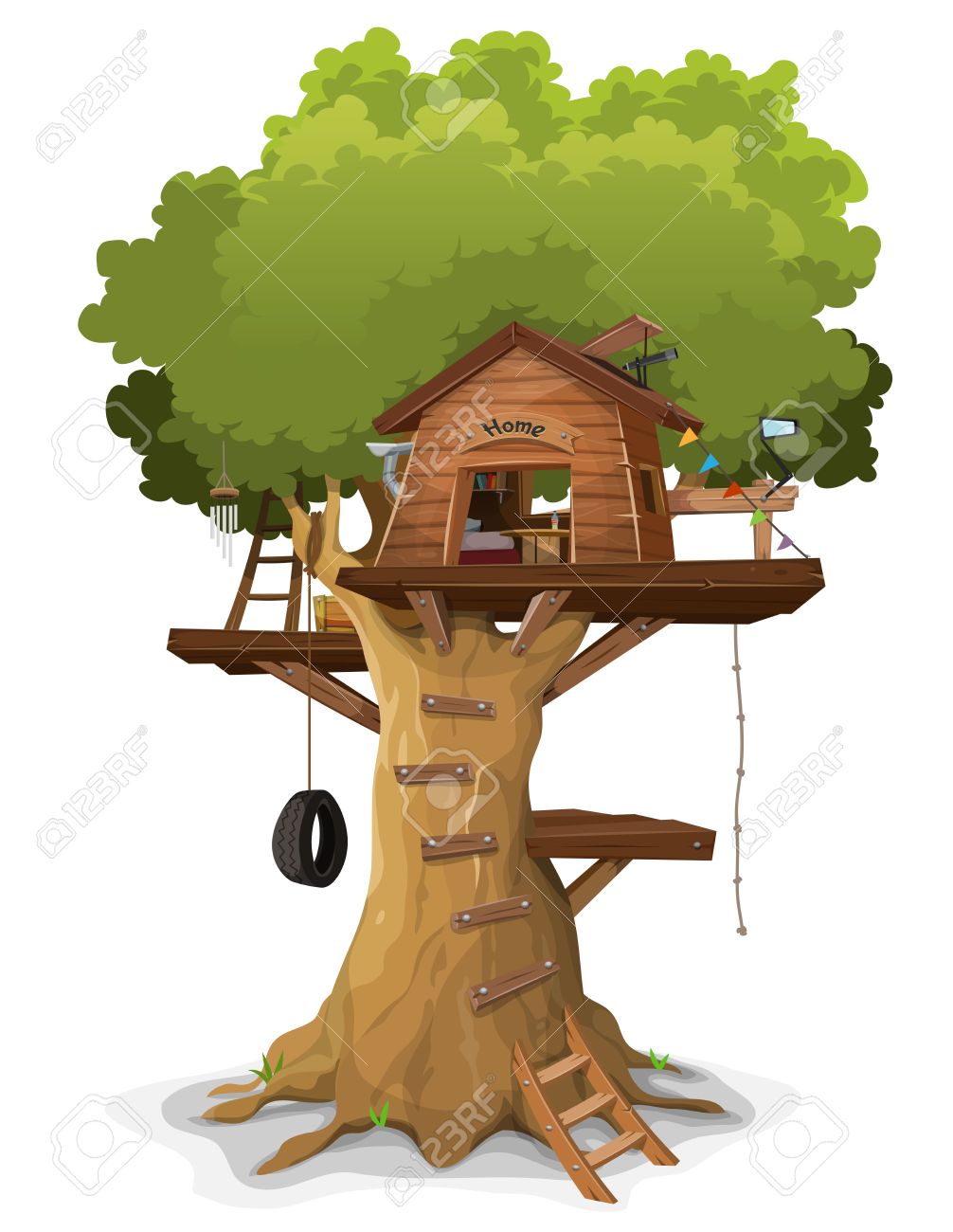 Illustration Of A Cartoon Kid S Tree House Constructed In A