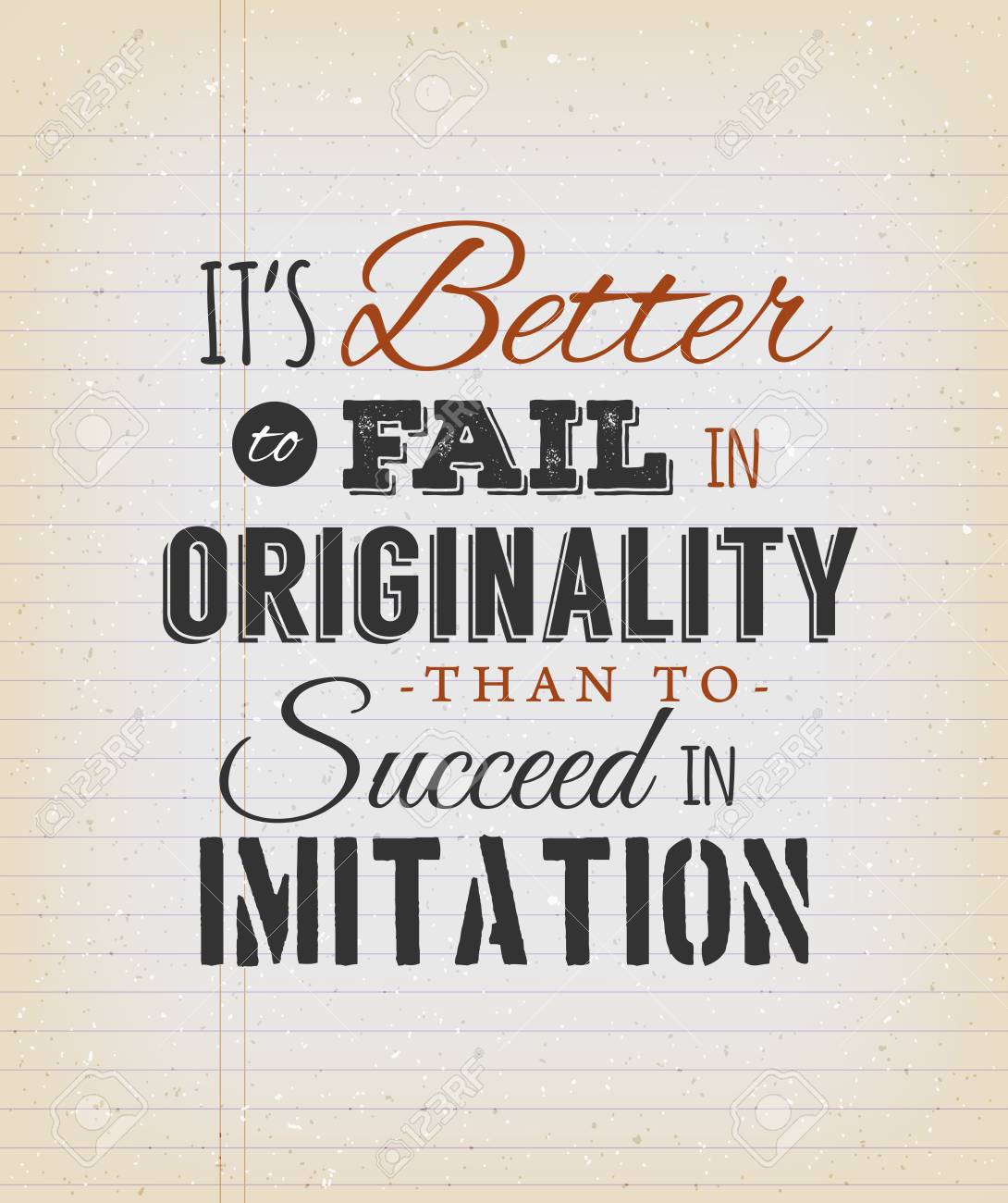 Illustration D Une Citation Populaire Inspirante Et Motivante Creative Sur L Originalite Et L Imitation Sur Un Arriere Plan De Journal Scolaire Grungy Pour Carte Postale Clip Art Libres De Droits Svg Vecteurs Et