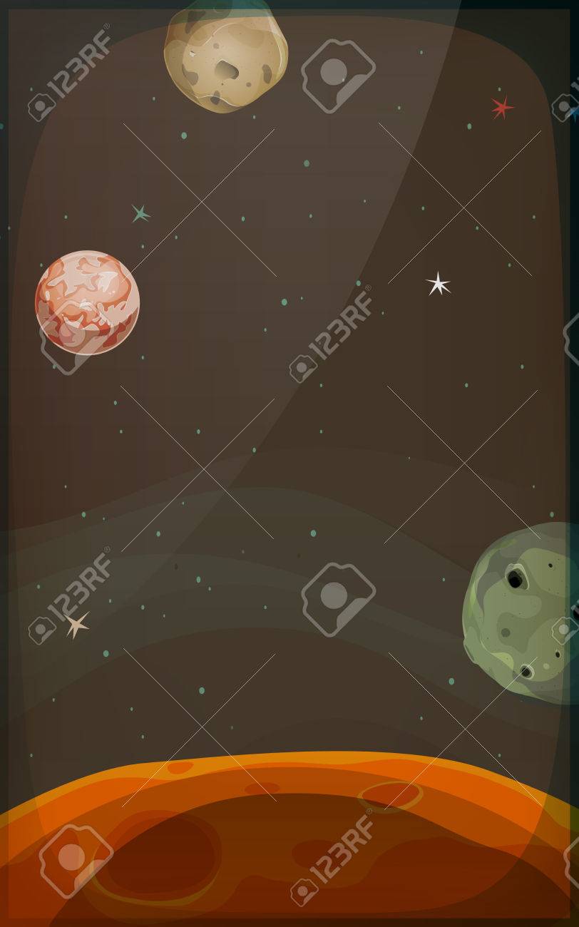 星と惑星携帯アプリのための漫画のスタイルでゲームの背景の面白い空間が宇宙のイラストのイラスト素材 ベクタ Image