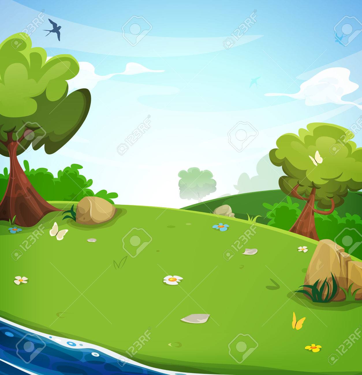 Illustration Of A Cartoon Spring Or Summer Season Landscape With Blue River Royalty Free SVG, Cliparts, Vectors, And Stock Illustration. Image 75634257. Illustration Of A Cartoon Spring Or Summer Season Landscape With Blue River Royalty Free SVG, Cliparts, Vectors, And Stock Illustration. Image 75634257.