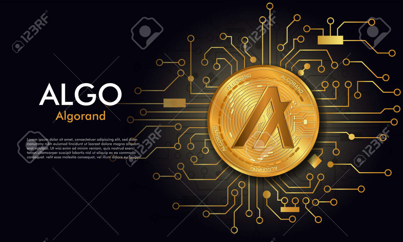 알고랜드(algo) 금화.회로 기판이 있는 검정색 배경.알고랜드 토큰 암호화폐. 로열티 무료 사진, 그림, 이미지 그리고  스톡포토그래피. Image 183367027