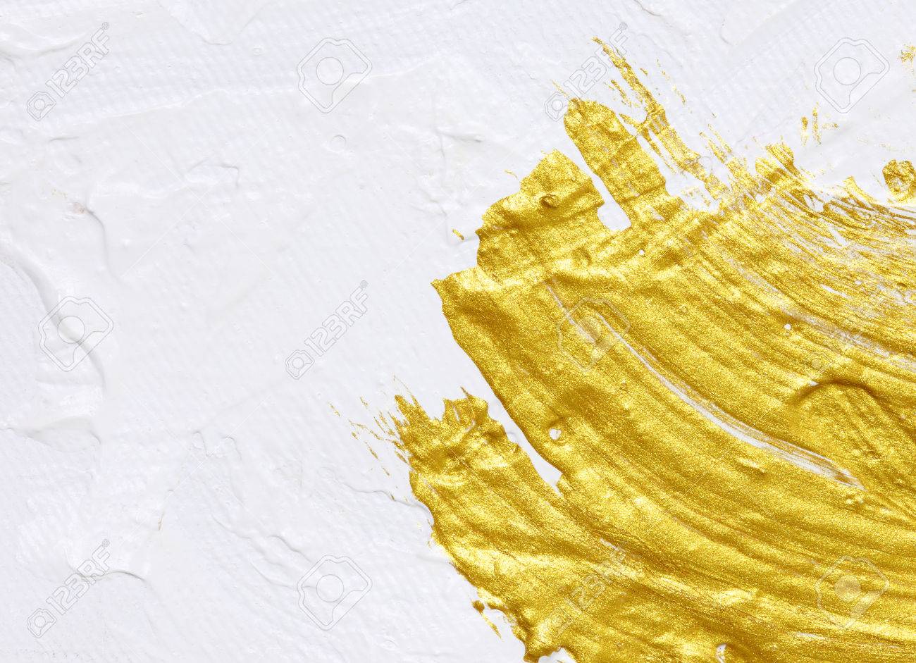 白とゴールドのアクリル絵画の背景のテクスチャの写真素材・画像素材
