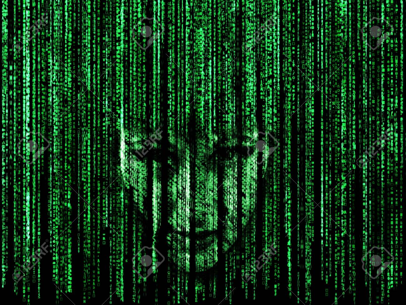 Woman Face In Green Matrix Background, Computer Codeed With Symbols And  Characters. Stock Photo, Picture and Royalty Free Image. Image 41659902.
