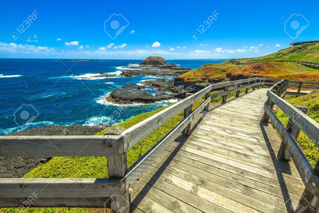 The boardwalks outside The Nobbies center overlook Seal Rocks. Grant Point, western tip of Phillip Island, Victoria, Australia. - 42025005 The boardwalks outside The Nobbies center overlook Seal Rocks. Grant Point, western tip of Phillip Island, Victoria, Australia. - 42025005
