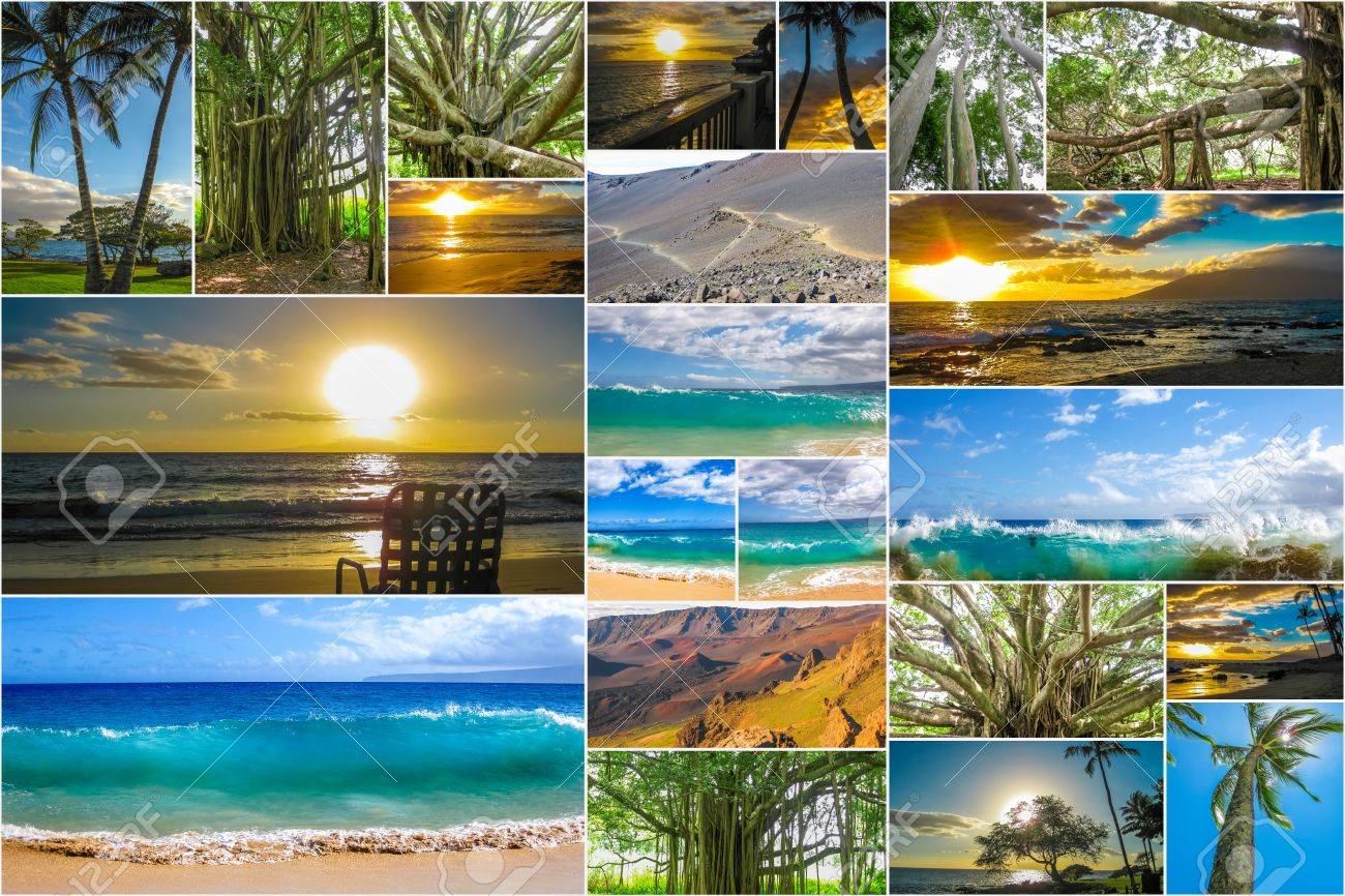Hawaii Bilder Collage Von Verschiedenen Beruhmten Orte Wahrzeichen Der Insel Maui In Hawaii Usa Lizenzfreie Fotos Bilder Und Stock Fotografie Image