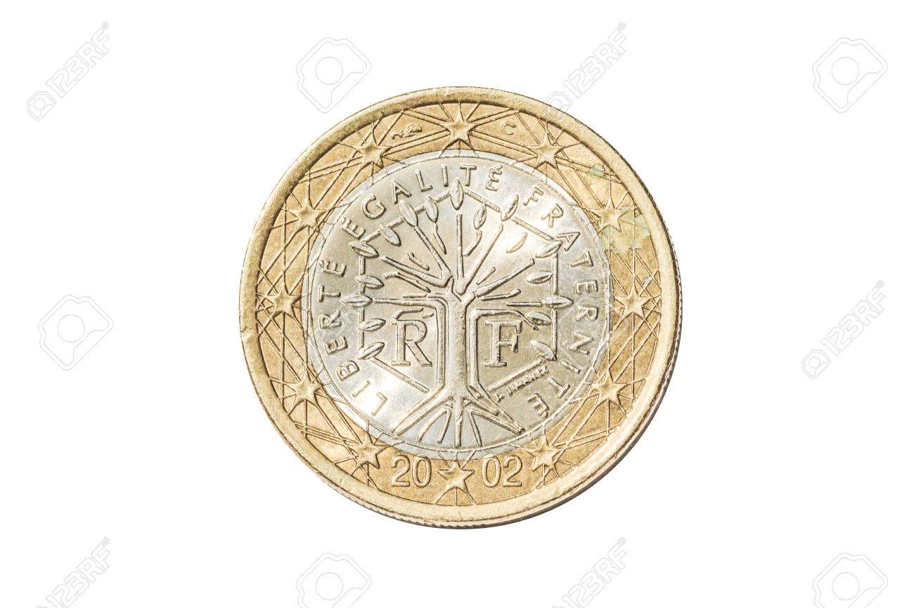 フランスのフランスのリベルテ Egalite 立ち戻らなければをモットーに木のシンボル クローズ アップを 1 ユーロのコイン。ホワイト  スタジオの背景上に分離。の写真素材・画像素材 Image 80708189
