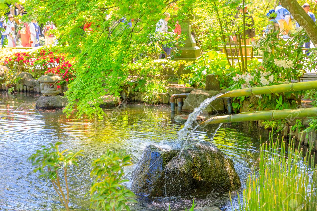 Japanese Culture Concept Close Up Of Traditional Japanese Bamboo Fountain In Hase Dera Garden Japanese Culture Concept Close Up Of Traditional Japanese Bamboo Fountain In Hase Dera Garden