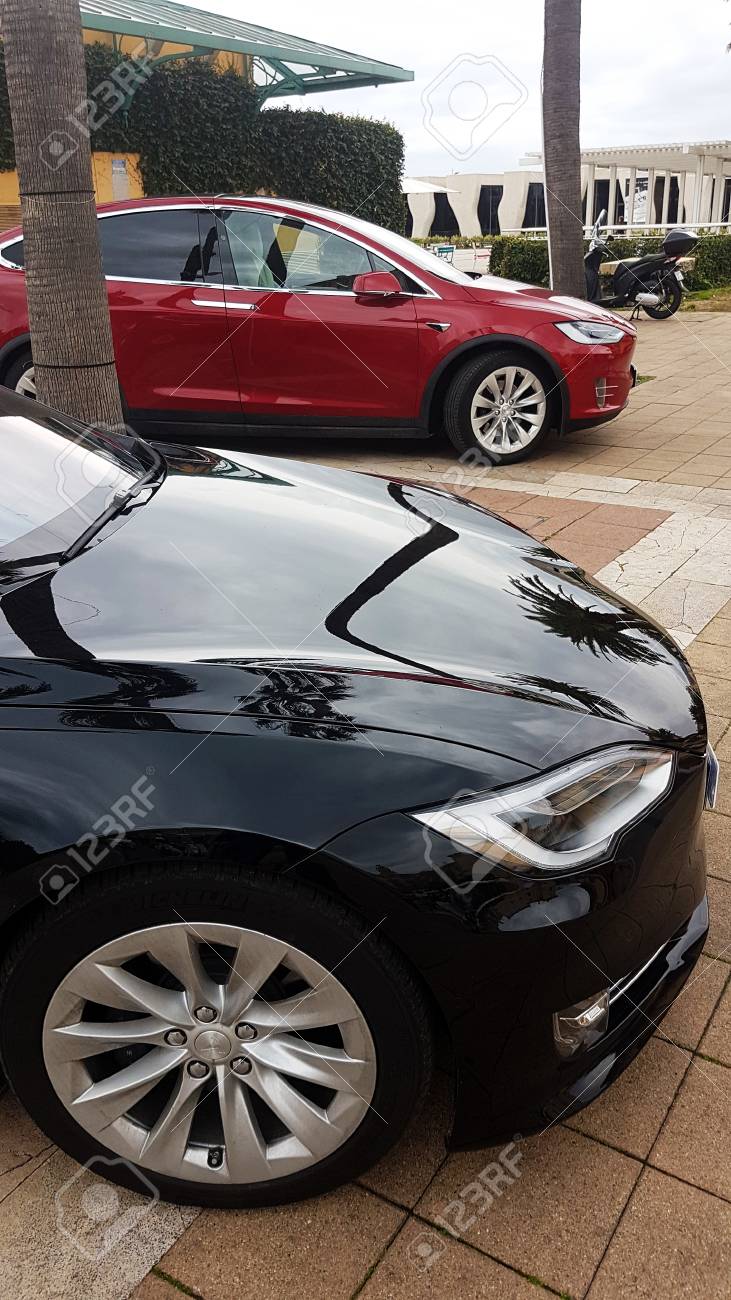 Menton France March 3 2018 Luxury Black Tesla Model S And