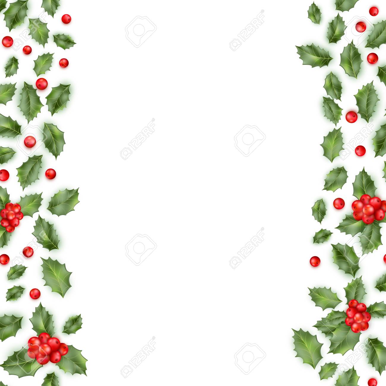 Christmas Holly Branch Border With Berry Background Happy New